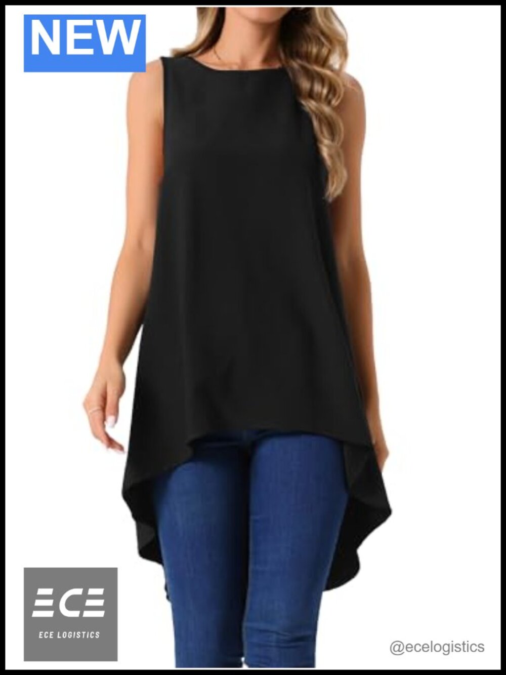 Women's Sleeveless High Low Tunic Blouse Asymmetrical Hem Dressy Casual Top